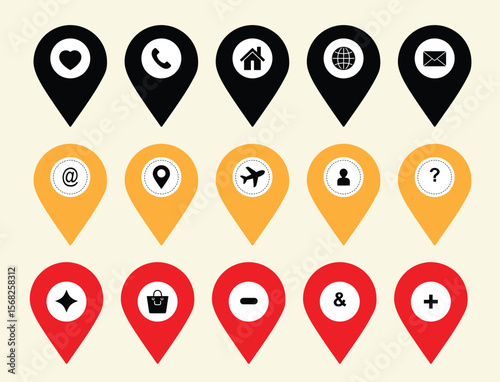 Collection of Diverse Map Markers Icons for Contact, Location, and More