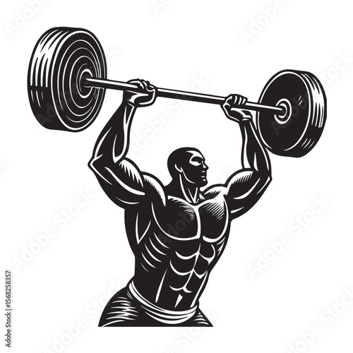 Bodybuilder Lifting Barbell Illustration Weightlifting and Strength Training Vector Art