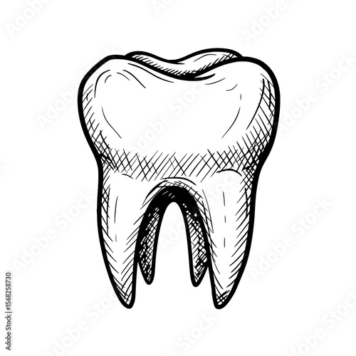 Dental Detail: A hand-sketched image of a healthy tooth. Every line and shadow are meticulously captured.