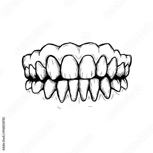 Sharp Teeth Illustration: A detailed illustration of a set of sharp teeth, showcasing intricate linework and shading, perfect for graphic design projects requiring a bold and edgy aesthetic.