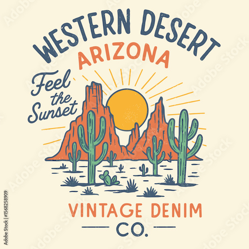Arizona Desert National Park Artwork - Cactus & Flower Vector Graphics for T-Shirts, Stickers & Posters - Southwestern Apparel Design
