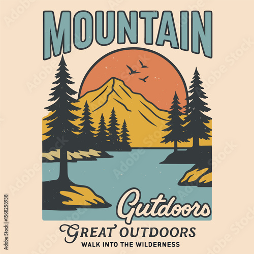 The Great Outdoors Vector Print - Nature Inspired T-Shirt Design for Hiking & Camping Enthusiasts - Mountain Landscape Artwork