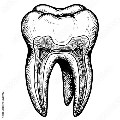 Tooth Anatomy: A detailed anatomical illustration of a tooth, showcasing its intricate structure and components, perfect for educational or dental-related applications.