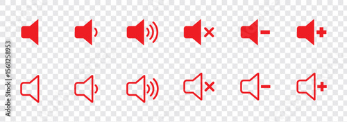 sound on off icons vector in line style . sound volume and mute icon. Volume allow and volume prohibit icon set. Sound and Mute. Volume icon set. EPS 10