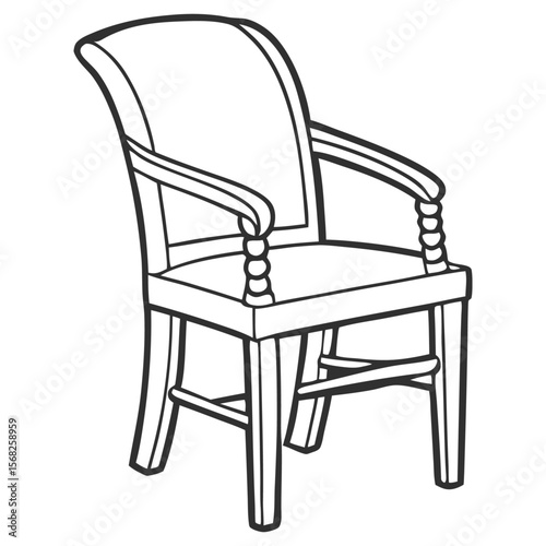Classic Wooden Armchair Outline Vector