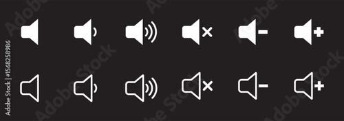 sound on off icons vector in line style . sound volume and mute icon. Volume allow and volume prohibit icon set. Sound and Mute. Volume icon set. EPS 10