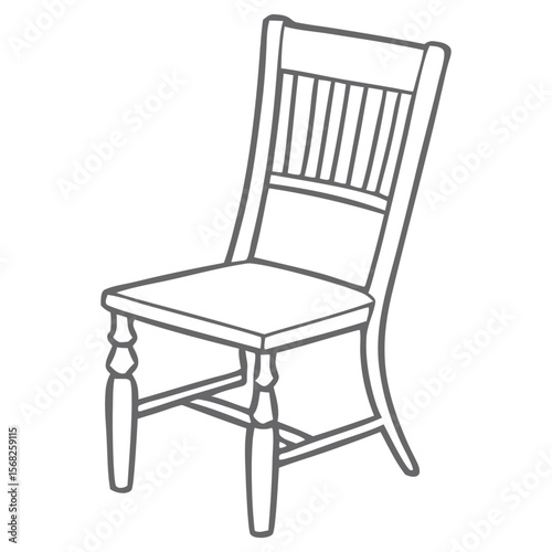 Traditional Spindle Leg Chair Outline Vector