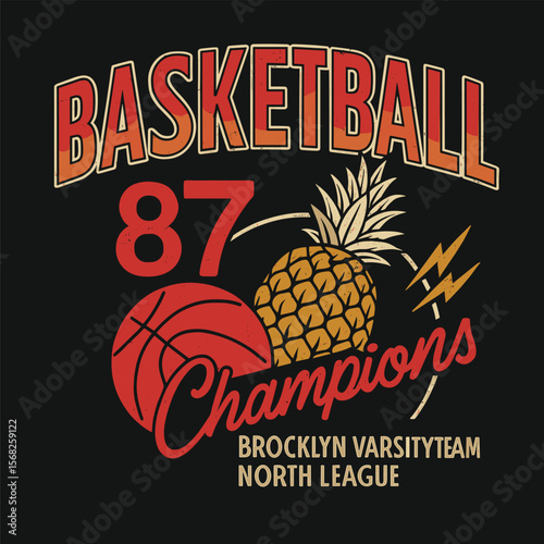 Basketball College League Vintage Art - Sport Logo and Team Font Design - New York Champion Tournament Graphic Tee