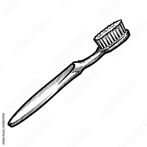 Dental Hygiene Essentials: A detailed drawing of a toothbrush, essential for oral care and maintaining dental health. Illustrating a symbol of personal hygiene.