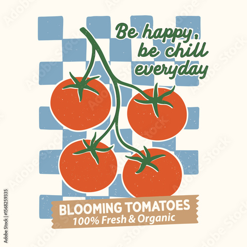 Tomato vegetable artwork – vintage ‘eat well live well’ farm design for t-shirt, poster, and sticker