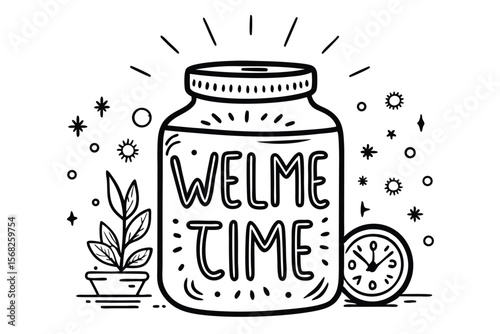 Hand-drawn vector illustration of a milk bottle, isolated on a white background, like a transparent glass container for savings