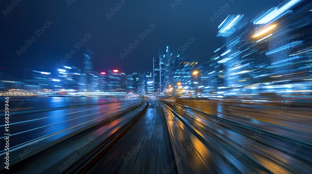 Obraz premium Abstract Speeding Train Through City Lights