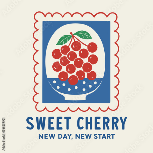 Sweet Cherry Fruit Print - Vintage Organic Food Artwork - Nature Fruit Club T-Shirt Design with Fresh Day Slogan