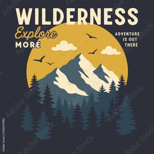 Forest Explore Vintage Print - Mountain and Tree Graphic Design - Mountain Forest Club Nature Artwork for Apparel