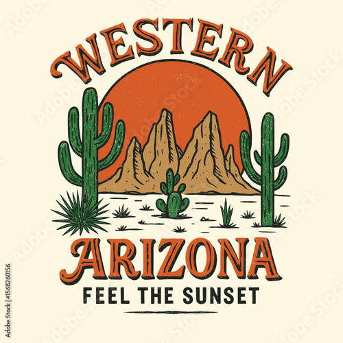 Desert cactus and flower artwork - Arizona national park vibes vector design for t-shirts and stickers
