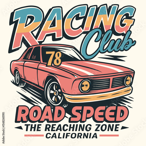 American racing speed graphic - car vector club design for t-shirts and motorsport posters