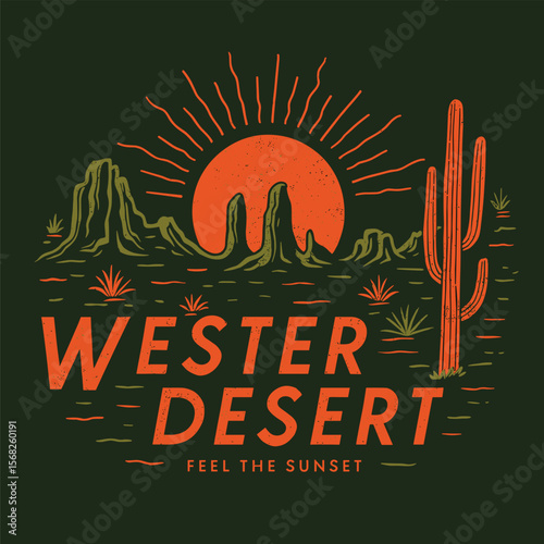 Arizona desert adventure vintage art - cactus vector design for t-shirts and desert tour posters