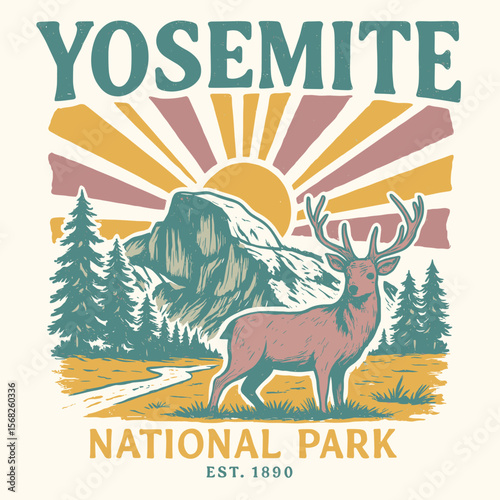 Yosemite adventure vintage print – national park beer vector artwork for t-shirts and posters
