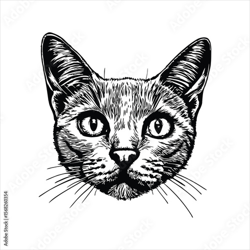 Tabby cats face is looking forward isolated on white background