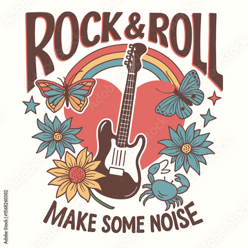 Guitar & rose vintage music artwork - fearless rock tour eagle wing design for band merch