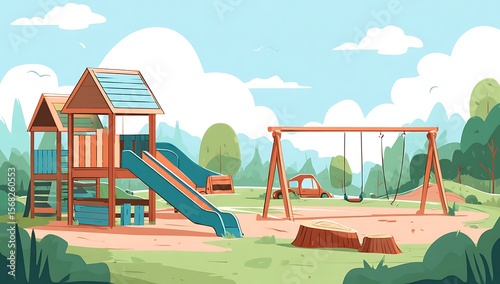 Wallpaper Mural Clipart background with playground and park for kids vector illustration; cartoon Torontodigital.ca