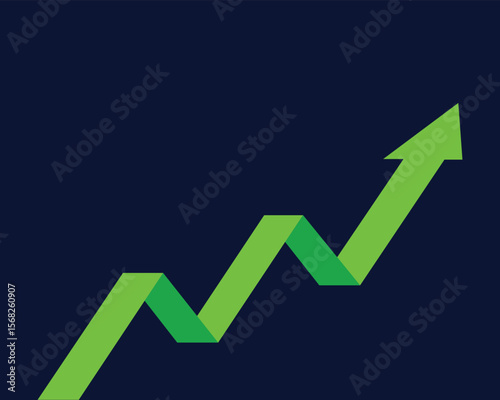Green upward arrow graph showing business growth and success on dark background, symbolizing financial increase and positive trends, Vector