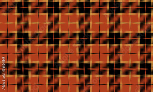 Seamless plaid fabric, orange, black, yellow, classic design, suitable for designing clothes, skirts, pants, tablecloths, aprons, adding a stylish and outstanding look.