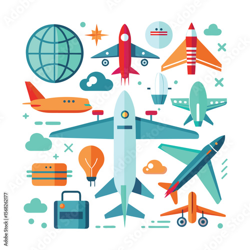 Airplane Icon Set – Flat Style Aircraft Vector Collection