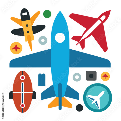 Airplane Icon Set – Flat Style Aircraft Vector Collection