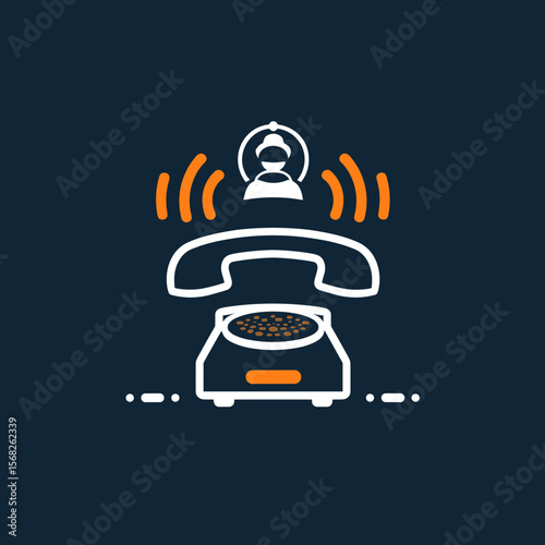Vintage telephone ringing with a bell and sound waves, modern minimalist design