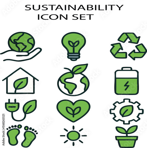 Recycling waste management icons set vector illustration environment ecology green energy trash bin earth on transparent background