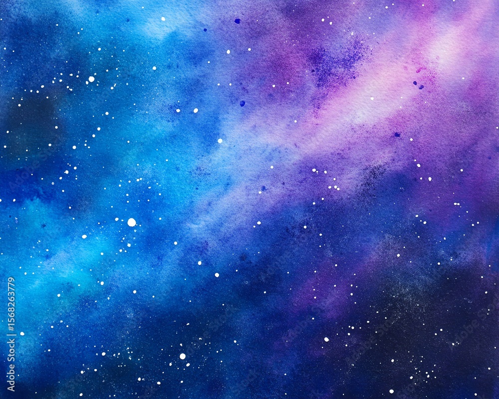 Fototapeta premium Square cosmic background with rough edges Colorful watercolor galaxy or night sky with stars Hand drawn cosmos illustration with blobs