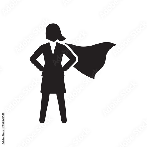 Superwoman Silhouette Icon Empowered Woman with Cape Illustration