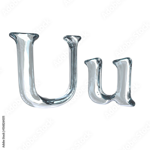 Letter U 3D rendering with crystal material
