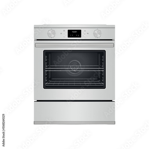 Vector illustration of a modern electric oven with digital control panel and glass door, isolated on white background.