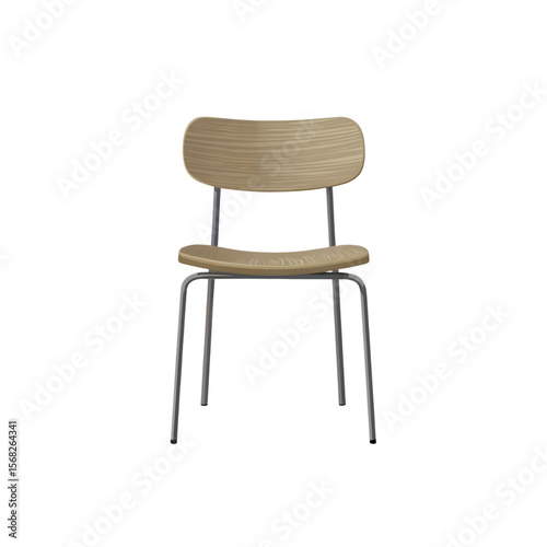 Vector illustration of a modern wooden chair with curved backrest and thin metal legs, elegant and minimal design, isolated on white background.