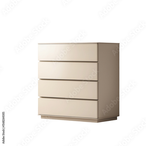 Vector illustration of a modern sideboard cabinet with geometric compartments in neutral beige tones, minimal design on white background.