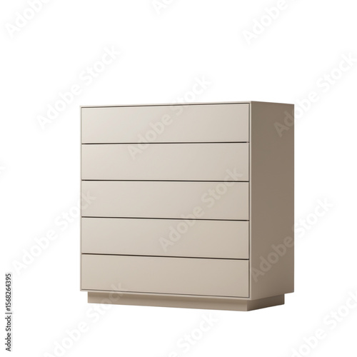 Vector illustration of a modern sideboard cabinet with geometric compartments in neutral beige tones, minimal design on white background.