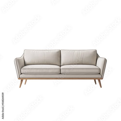 Vector illustration of a modern beige sofa with wooden legs, soft cushions and clean lines, perfect for contemporary interiors.