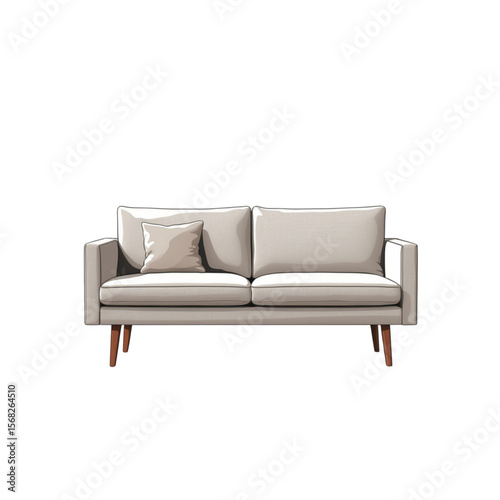 Vector illustration of a modern beige sofa with wooden legs, soft cushions and clean lines, perfect for contemporary interiors.