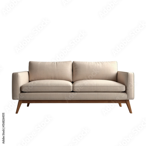 Vector illustration of a modern beige sofa with wooden legs, soft cushions and clean lines, perfect for contemporary interiors.