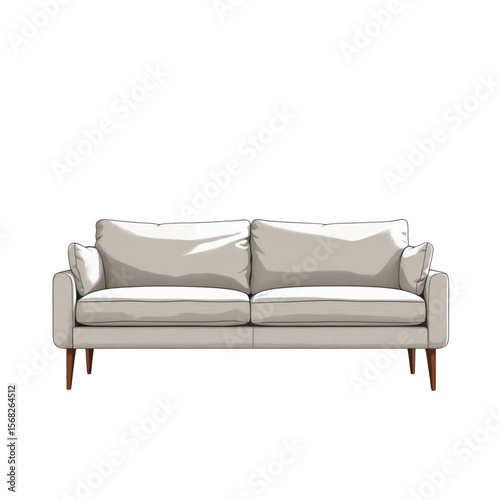 Vector illustration of a modern beige sofa with wooden legs, soft cushions and clean lines, perfect for contemporary interiors.