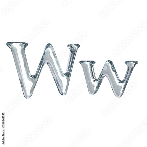 Letter W 3D rendering with crystal material