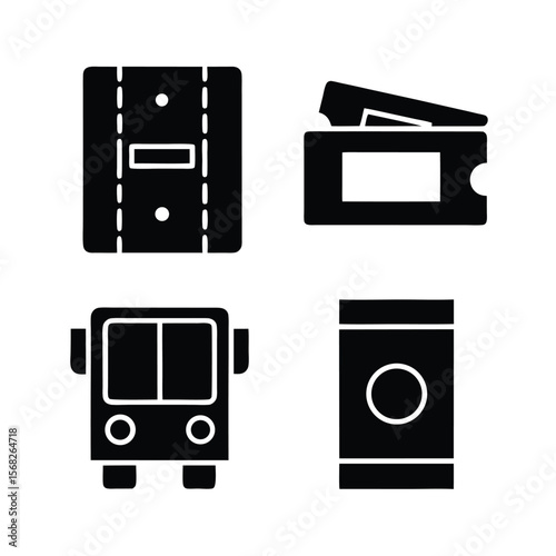 Bus ticket payment and transport icons card reader