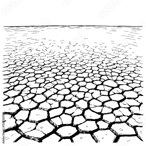 Dry Cracked Earth: A stark illustration depicting a landscape ravaged by drought, the earth cracked and parched, showcasing the harsh reality of desertification.