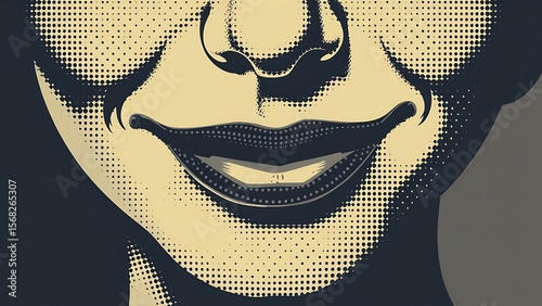 Retro Pop Art Woman's Face Close-up:  Bold Lips, Halftone Texture, Mysterious Mood