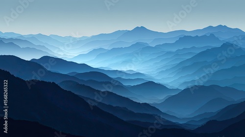 Blue Mountain Ranges Landscape in Foggy Weather