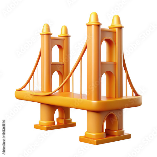 3d golden gate bridge model isolated on transparent background