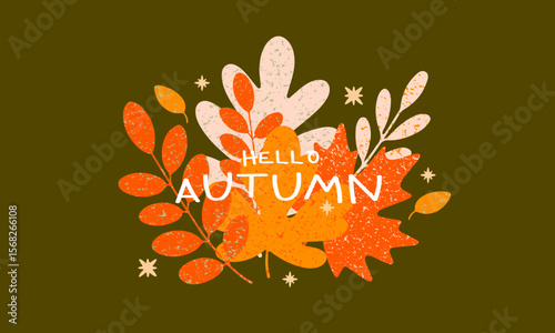 Trendy art style abstract autumn banner, poster, cover, card with bright beautiful autumn forest, trees, plants and sky. Fall background, template for advertising, sales, web and social media, print