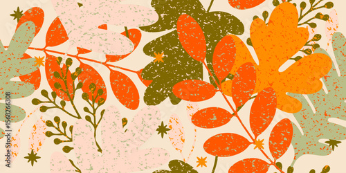 Trendy art style abstract autumn seamless pattern. Fall background. for fabric, textiles, clothing, wrapping paper, cover, banner, home decor, abstract backgrounds. Vector illustration.